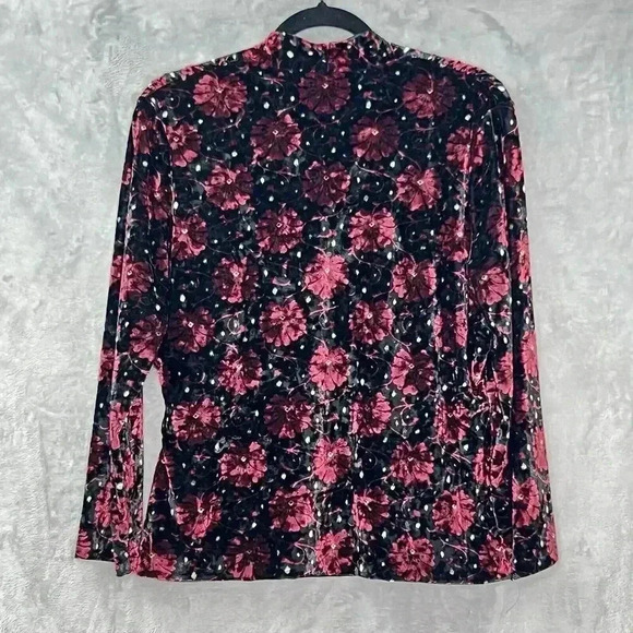 Jones New‎ York Velvet Women XL WhimsiGoth Faux Wrap Floral Beaded Witchy Blouse - Picture 2 of 12